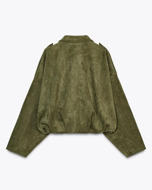 LUMIERE Faux Suède Bomber Jacket – Stylish Lightweight Suede Look for Women